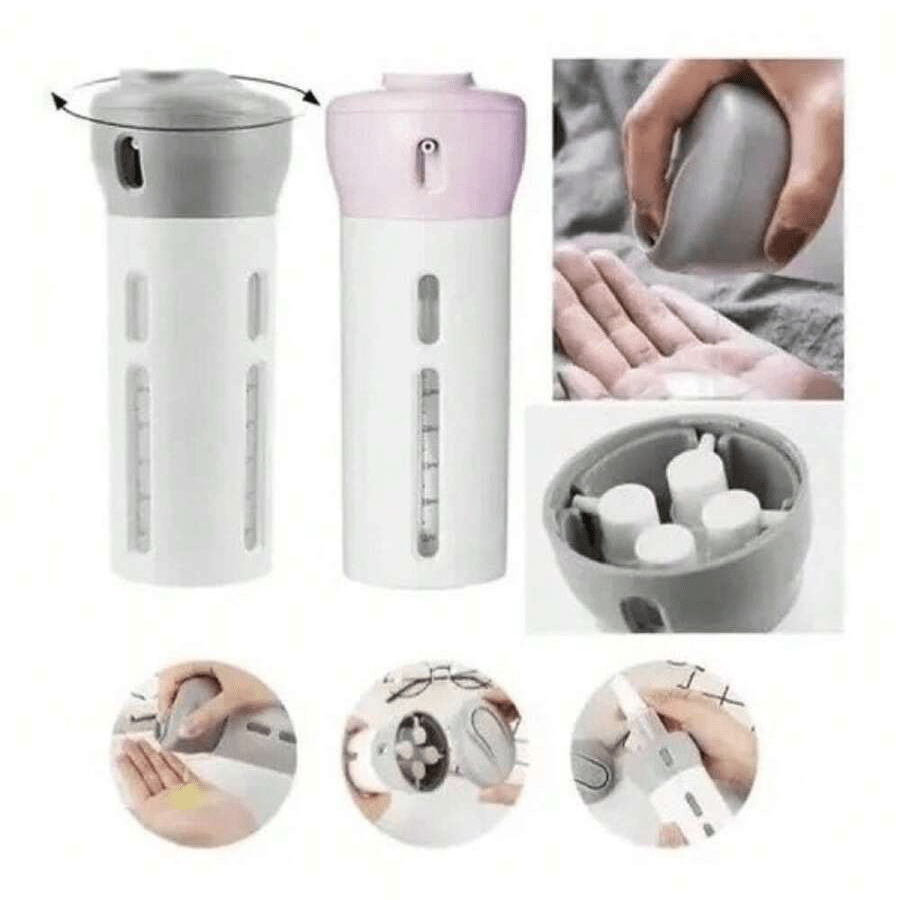 Kit Para Viagem Dispenser 4 em 1 Porta Shampoo Condicionador Creme Sabonete