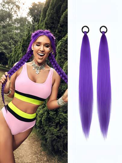 1 st rosa tonad flätad hästsvans syntetiskt hårförlängning med elastiskt band för kvinnor bubbelfläta kvinnors hästsvansperuk, naturlig färgning tvinnad fläta knytdreadlocks 1 dubbel hästsvans lyktfläta Rumis lila peruk från The Witch Hunters "lång rak lila hästsvansförlängning syntetiskt hårstycke för kvinnor - 2 st clips-in flätade hårförlängningar för cosplay-fest daglig användning"