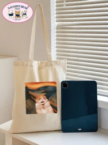 1個貓印花女士手提袋 - 米色 - 查看 3