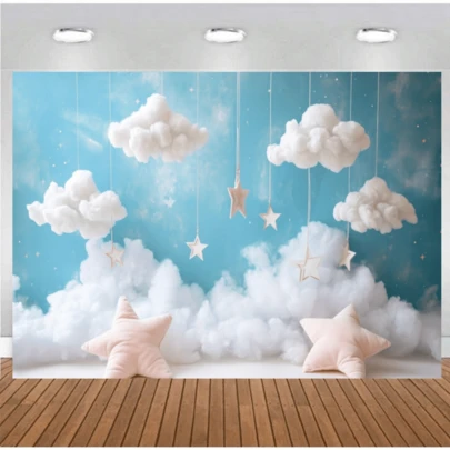 1 pezzo Telo da parete con tema cielo nuvoloso, con nuvole, stelle e cielo stellato, adatto per decorazioni per vacanze, feste, sfondi per live streaming, matrimoni, addii al nubilato, anniversari, cortili, giardini, salotti, feste a tema