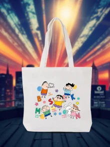 CRAYON SHINCHAN 1个蜡笔小新和朋友们手提袋 - 色彩鲜艳的卡通设计，容量大，无扣式单肩包，男女通用，边缘加固，经久耐用，是购物、旅行和日常使用的理想之选，配有结实的手柄。 - 彩色 - 查看 2