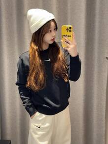 Nike Sportswear Phoenix Fleece 纯色圆领长袖卫衣，女款，黑色 - 黑色 - 查看 7