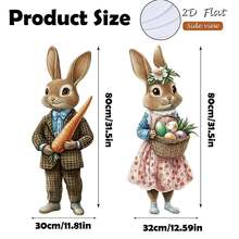 2 Peças Conjunto de Decoração de Jardim Coelho Plano, Inclui Suporte, Coelho Vintage, Cenoura, Ovos, Placas de Decoração de Jardim, Adequado para Festa de Páscoa, Decoração de Jardim ao Ar Livre e Arranjo de Primavera - Multicolorido - Visão 5