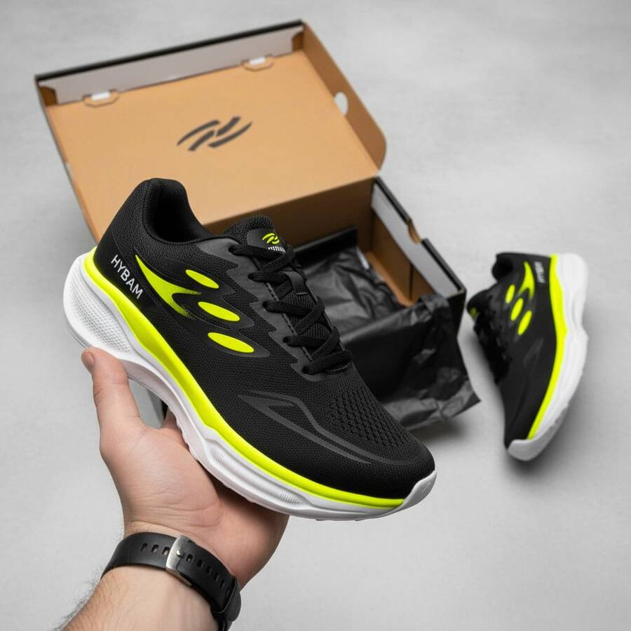 Men's Athletic Shoes For Gym And Running Fitness Men's Gym Shoes Promotion Style, Comfort And Performance At An Affordable Price Simple Athletic Lace-Up - 黑色/檸檬色 - 查看 1