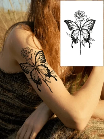 1pc Sensitive & Realistic Floral Tattoo Sticker, Non-Reflective, Waterproof, Allows You To Express Your Personalized, Can Cover Scars & Wounds, Add Charm To Your Skin, Suitable For Waist, Arms, Unisex, Easy To Apply & Remove