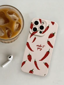 1pc Fashionable Personalized Chili Pattern Milky White Pupil Phone Case Compatible With IPhone 16/16Pro/16Plus/15/15ProMax/15Pro/11/12/13/14ProMax/12Mini/13Mini/11Pro/11ProMax/12Pro/12ProMax/13Pro/13ProMax/14Pro/14ProMax, Soft Shell, High-End Creative Design - Multicolor - View 3