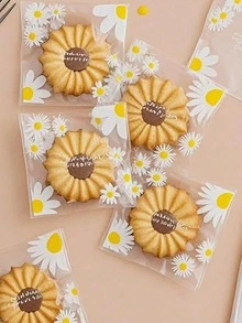 500个透明烘焙包装袋，适用于小菊花、雪花蛋糕、花生糖、绿豆糕、月饼、蛋黄糕点等，以及枣糖等糖果，自封/机封均可，适合感恩节、万圣节、情人节、新年礼品及食品储存。 - 彩色 - 查看 1