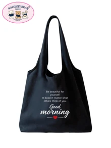 时尚简约百搭字母印花女士手提包 - 黑色 - 查看 5