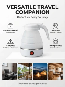 SOKANY This Foldable Electric Kettle Features Automatic Shut-Off And Dry-Boil Protection, 600W Rapid Boiling, And A 304 Stainless Steel Construction. It Is A Portable Travel Electric Kettle With An Ergonomic Handle And Anti-Spill Lid. Its Compact Design Is Suitable For Home, Office, Camping, And Travel Use. - White - View 9