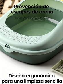 Bonita caja de arena para gatos con pala y diseño cerrado a prueba de salpicaduras.