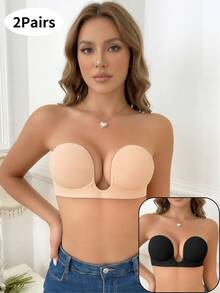 YIYANG 2/1包隐形胸贴，无肩带自粘低胸文胸，露背，无肩带聚拢胸贴，隐形露背粘性文胸，无缝露肩连衣裙，婚纱，内衣和胸贴 - 彩色 - 查看 14