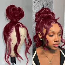 99J Invisible Strap 360 Full Lace Wig Human Hair Pre Plucked Body Wave 250 Density Burgundy Body Lace Frontal Wig Full Frontal Wigs Human Hair 13x6 13x4 Body Wave Lace Front Wigs Human Hair Pre Plucked Red Colored Lace Frontal Wig Body Wave Lace Frontal Wigs Human Hair With Baby Hair Wigs Human Hair For Women - S99J - 查看 3