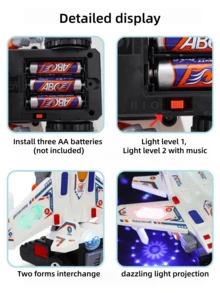 STEM Children's Robot Fighter Toy - A Children's Electric Airplane Toy With Lighting, Music, And Electric Rotation Functions (Excluding Batteries). This Airplane Model Is Suitable As A Birthday Gift For Boys During Easter And Ramadan, A Party Prize, And Has A Realistic Model Design. Children's Toys, Boys' Toys, Airplane Toys, Helicopter Fighter Models - Transforming Airplane Robot - View 4