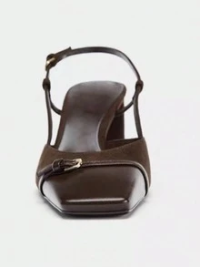 Mules à talons hauts mode femme, sandales à talon carré épais marron avec Glissant, cadeau pour la fête des mères - Tabac - Voir 3
