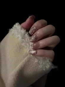 10片纯手工制作的方形美甲贴片，短款或中长款可选，粉白猫眼图案，带花朵装饰，可爱百搭，Y2K风格，温柔亲肤，适合女性和女孩，春夏秋冬皆宜，节日及日常佩戴。 - 粉色 - 查看 4