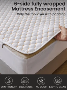 1 件装六面拉链床垫保护套，带绗缝内衬，适用于 6 英寸厚床垫，适用于单人床、双人床、大号床、厚床垫，透气静音，床垫套，低过敏性，优质拉链床垫垫，理想的家居礼品，完美的节日礼物 - 白色(床單高15) - 查看 5