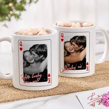 Customizable Playing Cards With Heart Pattern; Ceramic Coffee Mugs Printable With Photos, Letters And Text; Perfect Couples Gift For Valentine's Day, Birthday Or Anniversary - White - View 4