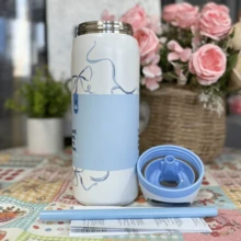 32OZ Insulated Stainless Steel Water Bottle Double-Layer Kettle With Straw Vacuum Flasks For Sports Travel - 彩色 - 查看 23