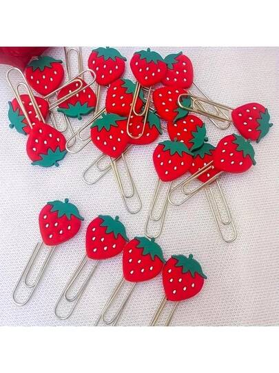 10pcs Creative Cartoon Strawberry Shaped Paper Clips Cute Bookmark Metal Stationery Gift Rose Gold Back To School