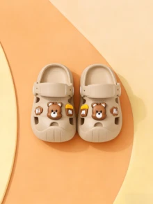 Cute Rhinestone Bow Open Toe Girls Sandals, Breathable Beach Holiday Shoes - Khaki - View 1