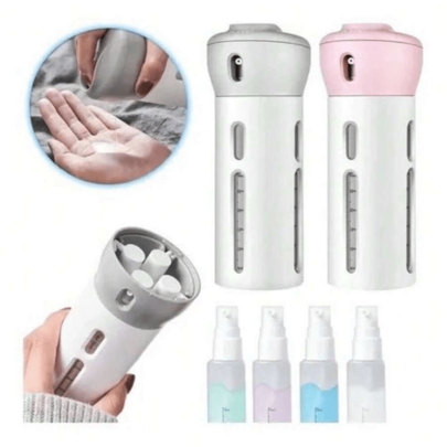 Kit Para Viagem Dispenser 4 em 1 Porta Shampoo Condicionador Creme Sabonete