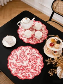 1-200个金色圆形简约花卉PVC餐垫，可水洗，易清洁，可擦拭，防滑，适用于节日婚礼派对餐桌装饰 - 彩色 - 查看 5