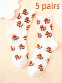 pokemon 宝可梦 1/3/5 双装可爱卡通印花透气柔软中筒袜，加固鞋跟和鞋头，经久耐穿，男女通用，四季皆宜 - 彩色 - 查看 7