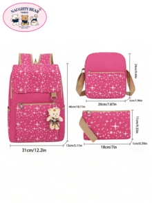 Star Pattern Combination Backpack, Convenient For School, Outdoor Travel, Shopping, School Bag, Preppy & School Bag Set For The First Day Of School, Fashion Bookbag With Pencil Pouch, Fashion School Backpack With Pencil Case ,University Bag - Black - View 4