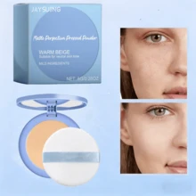 Polvo fijador con control de grasa, ligero y fino, fino y agradable para la piel, resistente al agua, que controla la grasa, iluminador, polvo facial mate, base fijadora suave e impecable, polvo portátil, polvo fijador mate que controla la grasa - polvo compacto resistente al agua y de larga duración, efecto corrector degradado, blanco marfil adecuado para todos los tonos de piel beige claro, polvo base que controla la grasa. - Melocotón - Ver 2