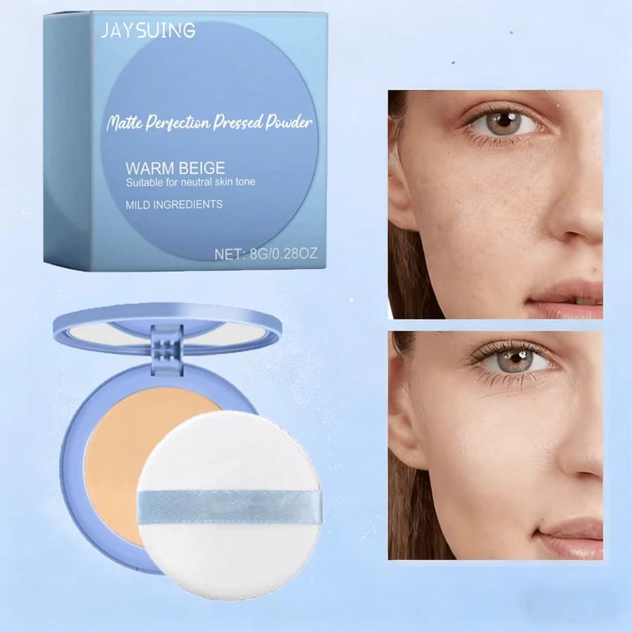 Polvo fijador con control de grasa, ligero y fino, fino y agradable para la piel, resistente al agua, que controla la grasa, iluminador, polvo facial mate, base fijadora suave e impecable, polvo portátil, polvo fijador mate que controla la grasa - polvo compacto resistente al agua y de larga duración, efecto corrector degradado, blanco marfil adecuado para todos los tonos de piel beige claro, polvo base que controla la grasa.