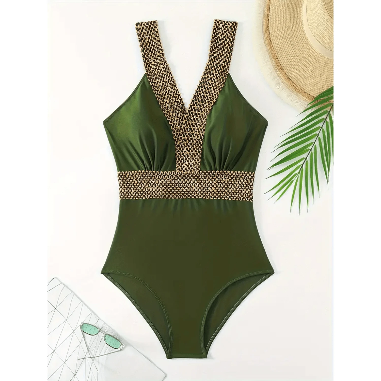 Women's One Piece Swimsuit Crisscross Tummy Control Bathing Suit - Front Crossover Swimwear Green Size 8-14 - 多色48 - 查看 1