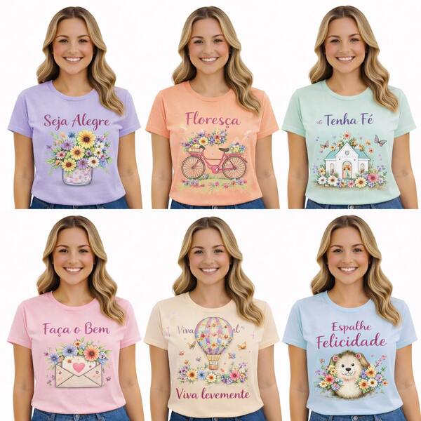 Kit 4 Blusas Femininas Estampadas Moda Casual Malha Premium  P M G GG