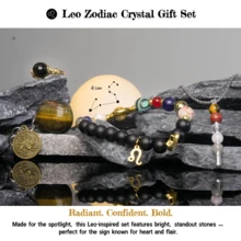 Leo 4-In-1 Zodiac Jewelry Gift Set For Women And Men Constellation Necklace Bracelet Ring And Keychain Perfect Birthday Christmas Valentines Gift Unique Choice Astrology Jewelryset - Black - View 1