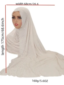 1pc Women's Striped Knit Elastic Fabric Diamond Crafted Viscose Maxi Scarf, Malaysian Hijab Fashion Headscarf - Chain-studded Long Scarf - View 11