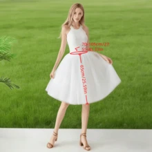 一件装女士高腰中长款薄纱裙，四层薄纱加衬里，蓬蓬裙摆，褶皱设计，A字裙型，洛丽塔风格，雪纺材质，适合夏季及所有季节，可作伴娘礼服、婚纱、晚礼服，适用于婚礼、派对、表演、角色扮演、舞台演出、舞蹈表演等场合。 - 多色 - 查看 5