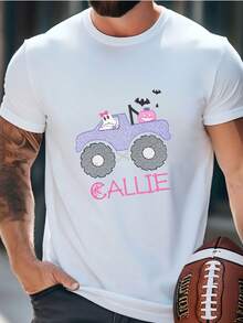 Mens Girl's Halloween Monster Truck - Ghost - Pumpkin - Pink Purple - Bats - Personalized Name - Monster Jam - Fall Holiday Shirt T-Shirt - 白色 - 查看 2