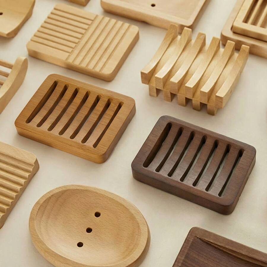 Wooden Soap Dish With Drainage Tray, Natural Bamboo Soap Holder And Soap Saver Box, Suitable For Bathroom, Kitchen Sink, Bathtub, RV - Coffee Brown - View 1