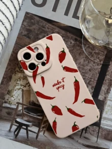 1pc Fashionable Personalized Chili Pattern Milky White Pupil Phone Case Compatible With IPhone 16/16Pro/16Plus/15/15ProMax/15Pro/11/12/13/14ProMax/12Mini/13Mini/11Pro/11ProMax/12Pro/12ProMax/13Pro/13ProMax/14Pro/14ProMax, Soft Shell, High-End Creative Design - Multicolor - View 1
