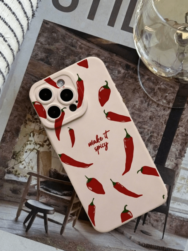 1pc Fashionable Personalized Chili Pattern Milky White Pupil Phone Case Compatible With IPhone 16/16Pro/16Plus/15/15ProMax/15Pro/11/12/13/14ProMax/12Mini/13Mini/11Pro/11ProMax/12Pro/12ProMax/13Pro/13ProMax/14Pro/14ProMax, Soft Shell, High-End Creative Design