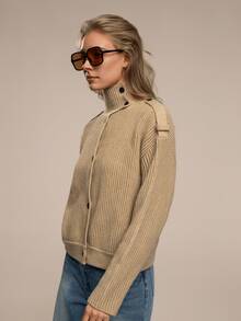 Áo len cardigan cổ cao giản dị thời trang mới dành cho nữ - Màu xanh Ô liu - Xem 6