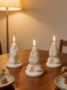 Silicone Candle Mold, Shaped As Two Hands Clasped Together - Perfect For Creating Unique Candles As Birthday And Holiday Gifts. These Molds Are Durable, Flexible, Heat-Resistant, And Easy To Clean. - White - View 4
