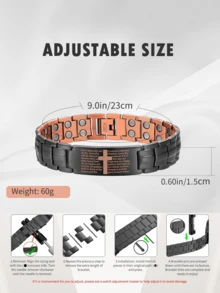 Men's Magnetic Copper Bracelet, Adjustable Size, Cross Design, Ideal Gift For Him, Fashion Accessory, Wearable Charm - Cross Bracelet - View 3