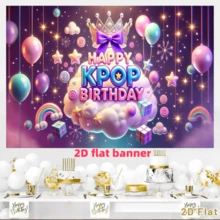 1pc 2D K-Pop Themed Birthday Celebration Backdrop Curtain, Made Of Polyester Fabric, Suitable For Living Room, Bedroom, Office, Birthday, Anniversary, Home Decor, Indoor/Outdoor Party, Photography Background, K-Pop Themed Birthday Party Supplies - Multicolor - View 6