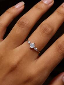 1pc S925 Sterling Silver Synthetic Cubic Zirconia Geometric Square Engagement/Wedding Ring For Women, Suitable For Daily Wear, Holidays And Anniversaries - Silver - View 13