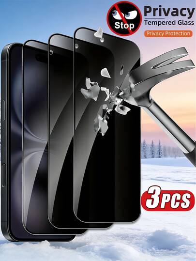 3片装隐私钢化玻璃屏幕保护膜，9H硬度，高铝丝网印刷，防爆防刮，防窥视，适用于办公室/地铁等场所，兼容 17 Pro Max、16、15、14、13、12、11系列，无气泡