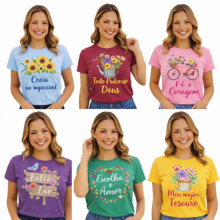 Kit 1 T-shirt Feminina Sortidas Básicas Casuais Malha Premium Blusa Sortidas - Multicolorido - Visão 1