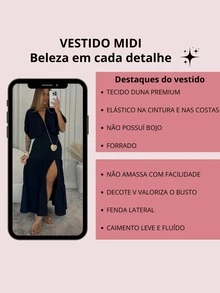 Women's V-Neck Midi Dress Longuette Slit Fashion Blogger - 黑色 - 查看 3