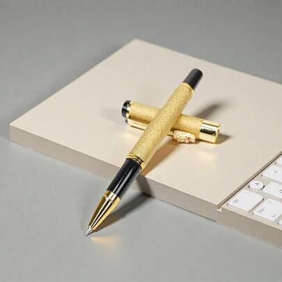 A Unique Pen With A Cap That Holds Ballpoint Pens / A High-End Writing Tool With A Golden Chinese Style / Suitable For Office Use, An Ideal Gift / A Pen For Students To Practice Writing / Replaceable Pen Body