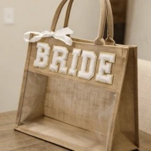 Bride Transparent Tote Bag, Beach Pool Country Boho Destination Wedding Engagement Bachelorette Party Weekend Bridal Shower Tropical Honeymoon Gift Future Mrs. Gift (Tote Bag Only) - Natural - View 1