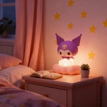 Miniso Decoración de peluche del personaje Kuromi de Sanrio, luz nocturna de nube apretable, lámpara de decoración de escritorio de dibujos animados con iluminación, regalo de cumpleaños, Navidad y festividades - Morado - Ver 4